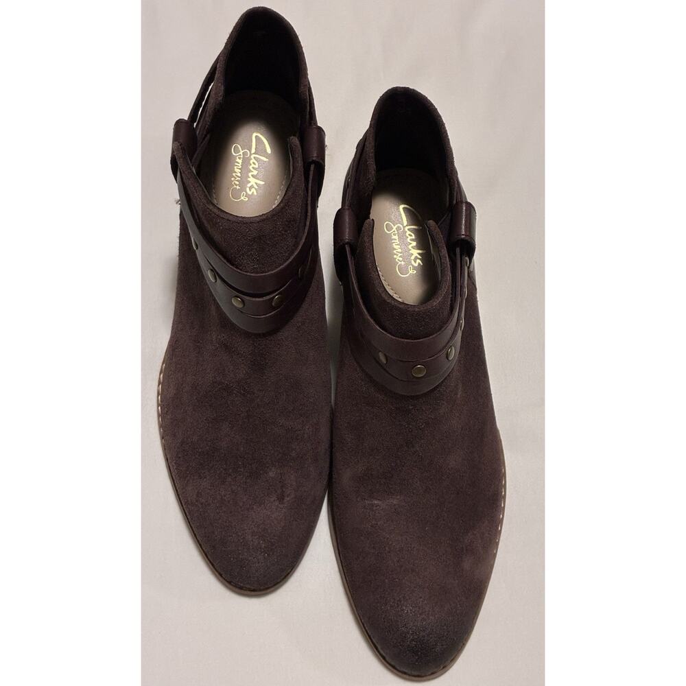 Clarks Somerset Plum Suede Ankle Booties Women Size 7 M Boots